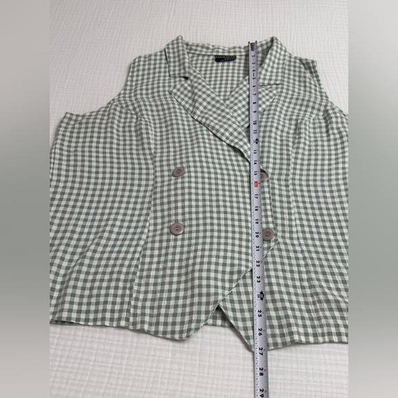 Vintage Pastel Green & Off White Gingham Button Up Vest No Size Summer Casual - Picture 11 of 11